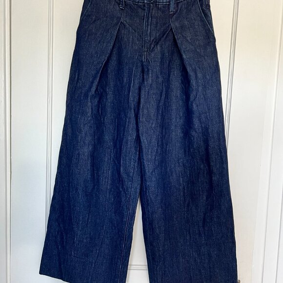 Banana Republic Womens Pleated Wide Leg Dark Rinse High Rise Jeans 24P - Picture 2 of 5